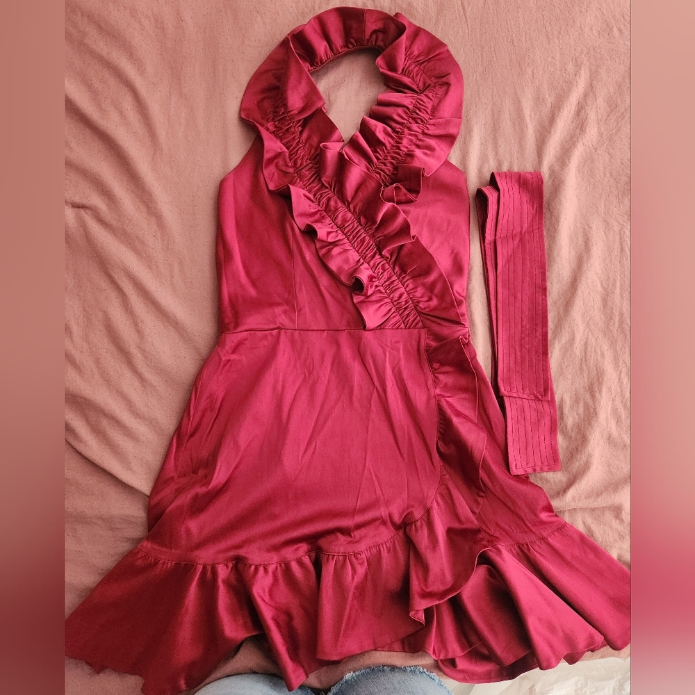 As Meninas Red Ruffled Short Dress with Matching Belt Size M